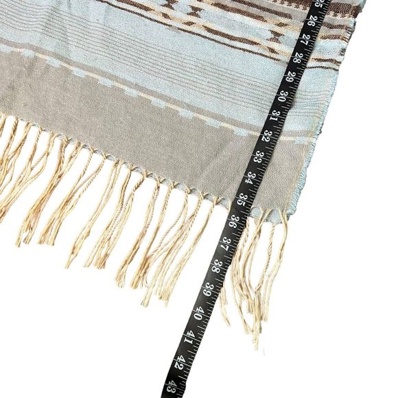 Powder Blue Southwestern Blanket Tassel Scarf 27x71” Big Cozy Scarf Stripes - Picture 10 of 14
